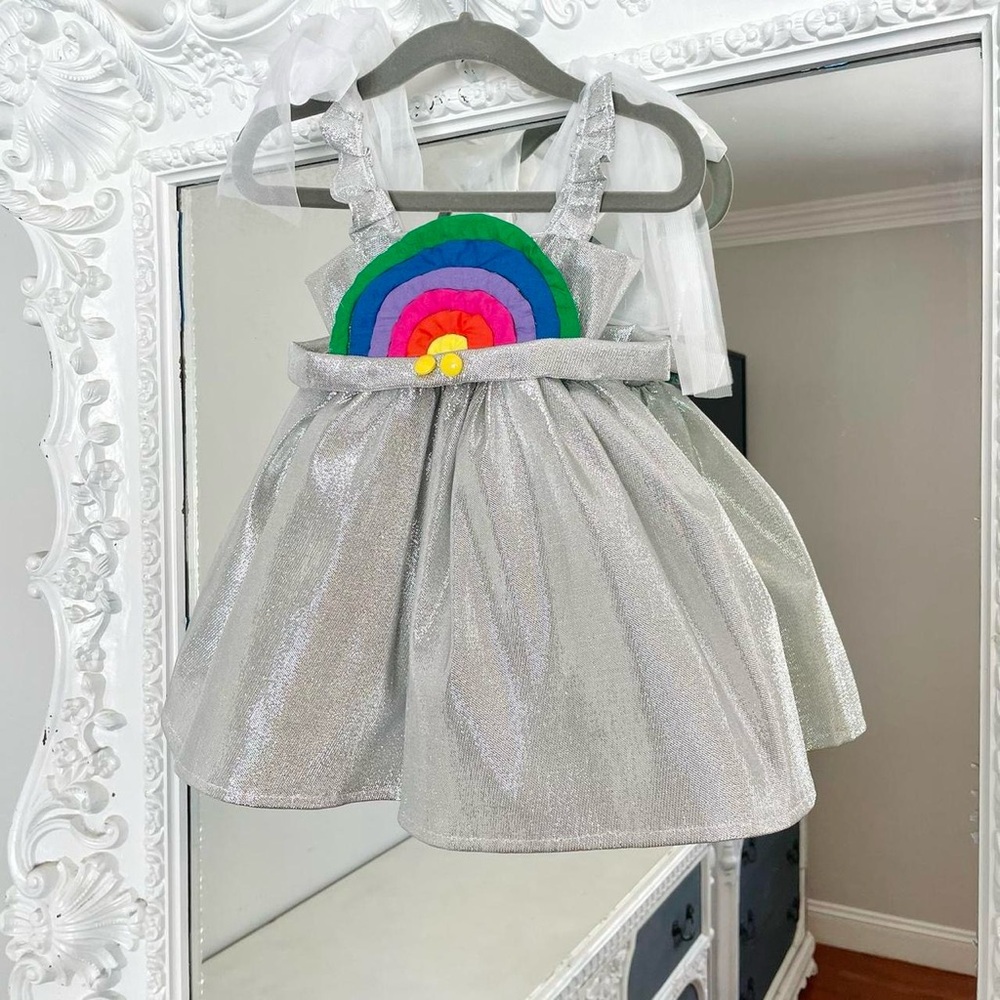 New York Couture One of a Kind Girls Kids 80'S RETRO SILVER REMAKE Dress